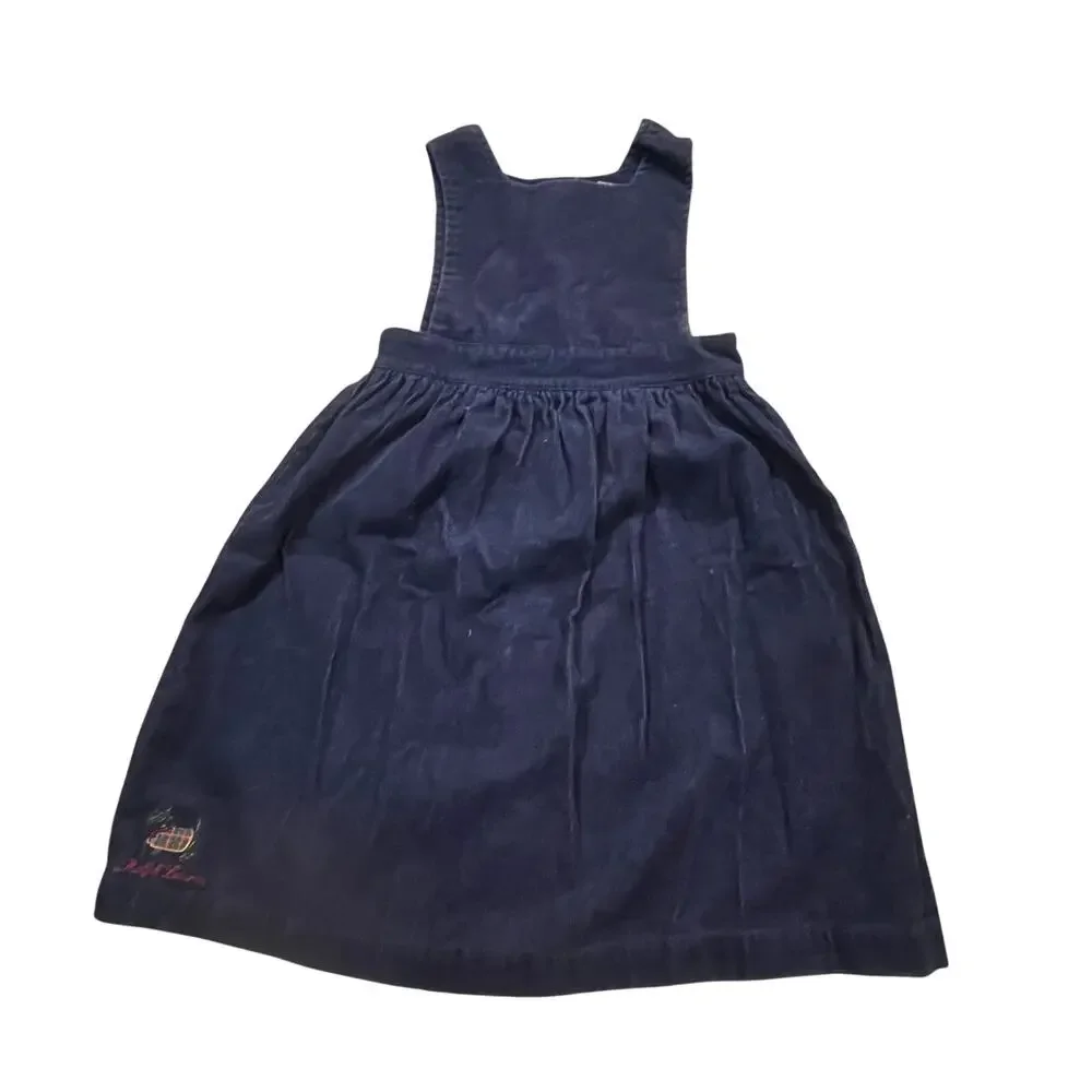 Ralph Lauren Toddler‎ Corduroy Jumper Dress Navy Embroidered Scottie Dog Girl 4